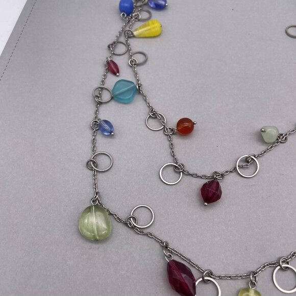 Lia Sophia Multicolor Beaded Necklace Silver Tone One Long Stand 50 to 53 Inch - Picture 6 of 6